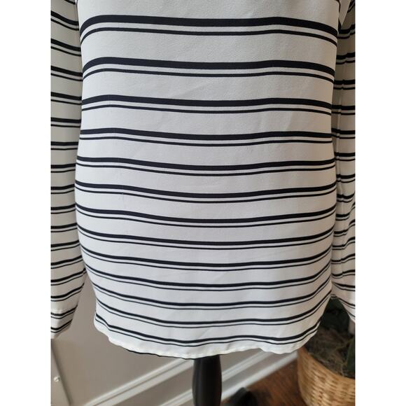 Loft Blouse Women's Size M White Black Striped Long Sleeve Button Cuff Top - Picture 5 of 11
